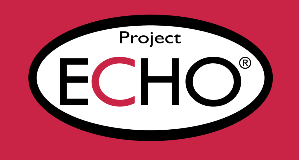 Project ECHO logo. Oval shape with red background, with "Project ECHO" in the center of the oval.