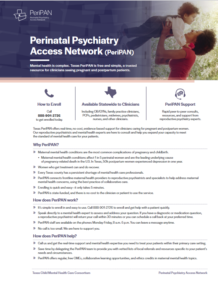 screenshot of the peripan general flyer with mom and baby image at the top