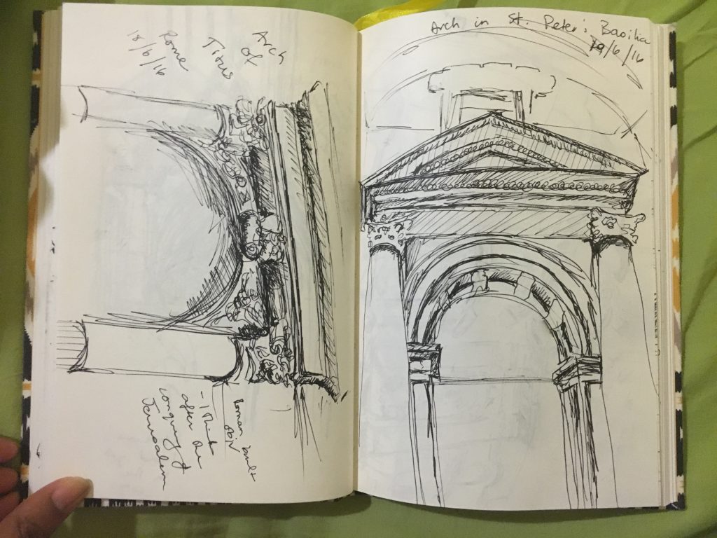 Arch of Titus and one of the arches within St. Peter's Basilica