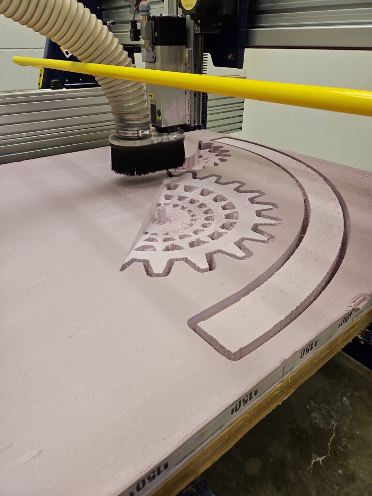 Shopbot PRS Alpha CNC Router cutting a gear shape into a piece of wood