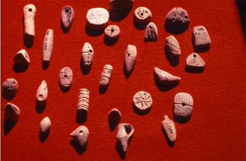 A variety of shaped and textured tokens