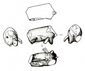 drawings of various stabbed figurines.