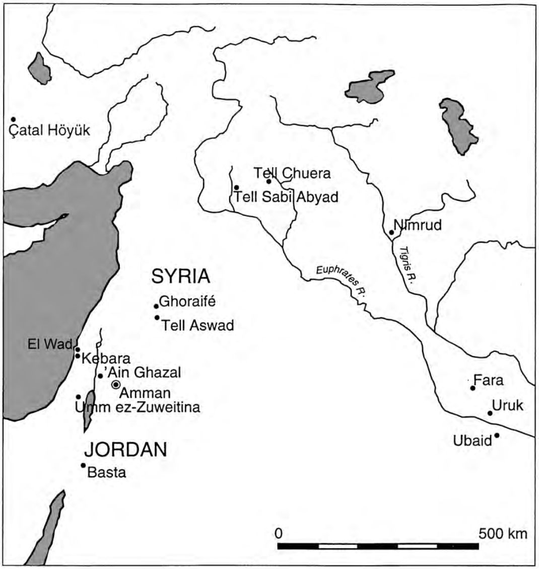 Map of sites in Jordan or Syria where Cattle and long-horned animals were also celebrated in early Neolithic assemblages.