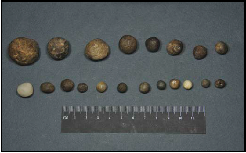 sphere samples with measuring tape for scale.