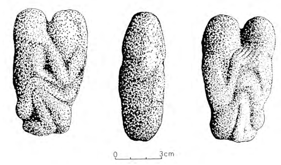 Drawing from three angles of the statuette 