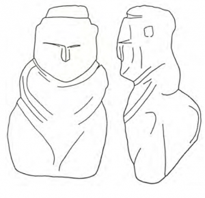 drawing from two angles of figurine that is far more naturalistic, but still retains the same characteristic triangular profile and has no breasts, navel, or vulva.