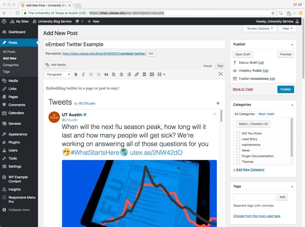 Using Twitter oembeds in the WordPress post editor