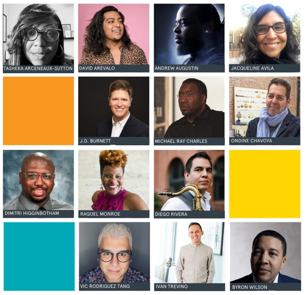 Mosaic of headshots of 13 new faculty members in the College of Fine Arts