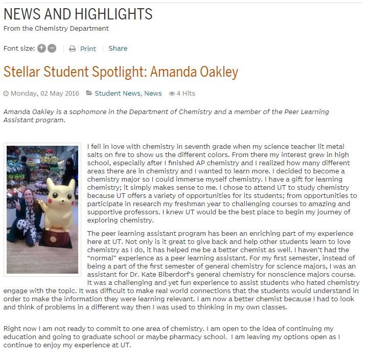 Amanda Oakley Student Spotlight