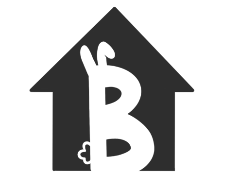 2D graphic of house silhouette with large letter "B" inside. "B" has bunny ears and a bushy tail 