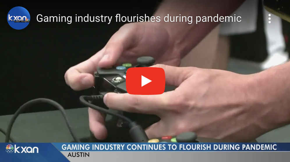 Screenshot of news segment from KXAN with headline Gaming Industry Continues to Flourish During Pandemic