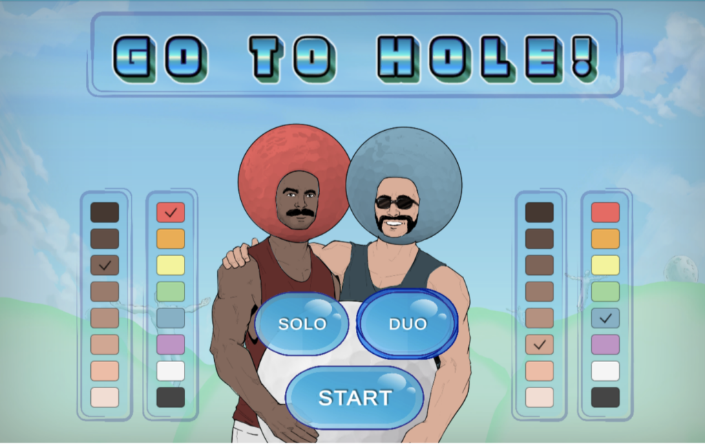 Start page original video game Go to Hole created by Arts and Entertainment Technologies students Jake Gollub and Dane Hildreth