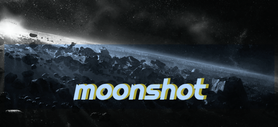 photo of astro belt in space. text reads "Moonshot" and is the logo for the original video game "Moonshot"