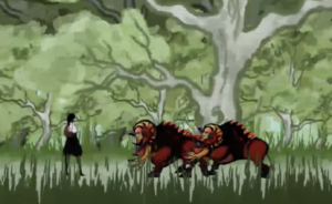 Still image from original 2D game "Hagakure" created during the Spring 2013 GDAD Capstone course