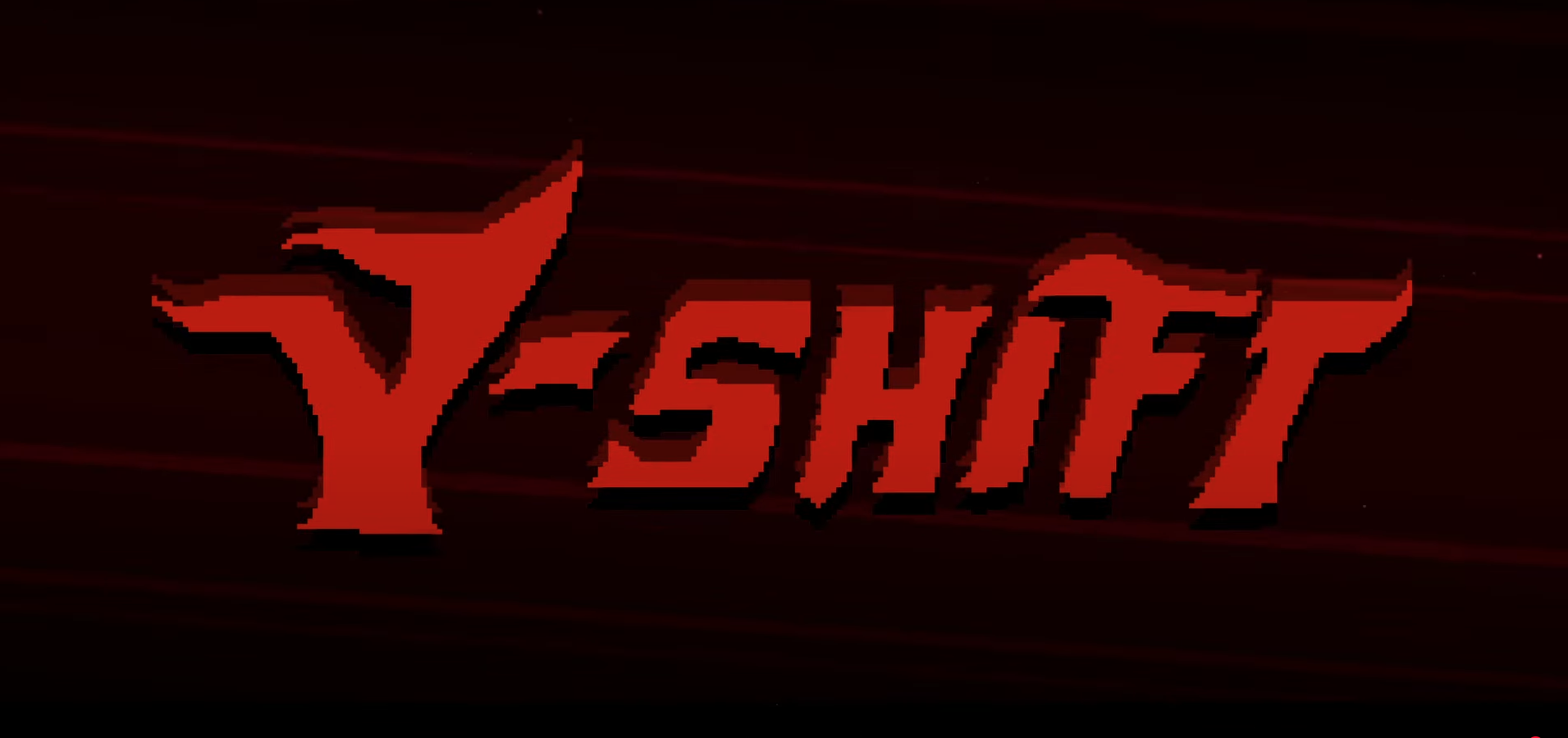 A bold, stylized red title logo reading "V-SHIFT" set against a dark, speed-lined background. The lettering has sharp, angular edges with a pixelated, retro aesthetic that suggests action or intensity, giving the impression of a fast-paced video game or digital animation.