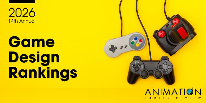 2026 Animation Career Review Game Design Rankings featuring images of gaming console controllers and Animation Career Review logo
