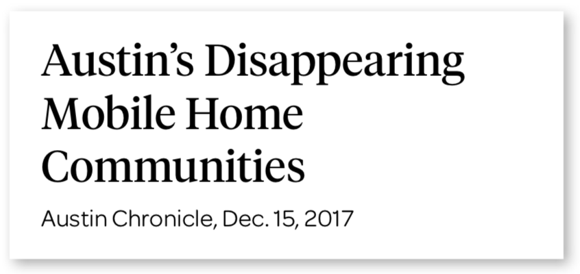 Austin's Disappearing Mobile Home Communities - Austin Chronicle, DEC 15, 2017