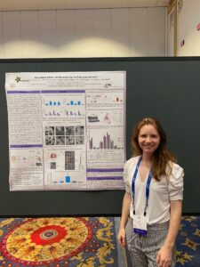 Mae (standing in front of research poster) presents her work on aerosolized mRNA lipid nanoparticles at Controlled Release Society annual conference! Great work!