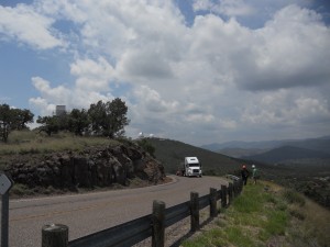 The WFC in the transport box coming slowly up the mountain. It had a police escort and traveled 45 mph all the way from Arizona!