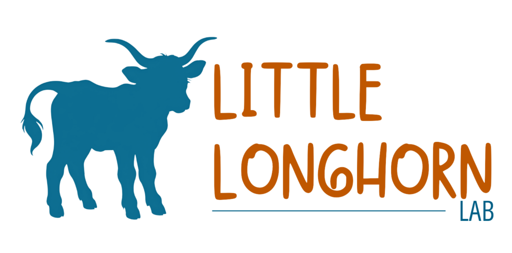 Little Longhorn Lab logo of small longhorn cow and our name