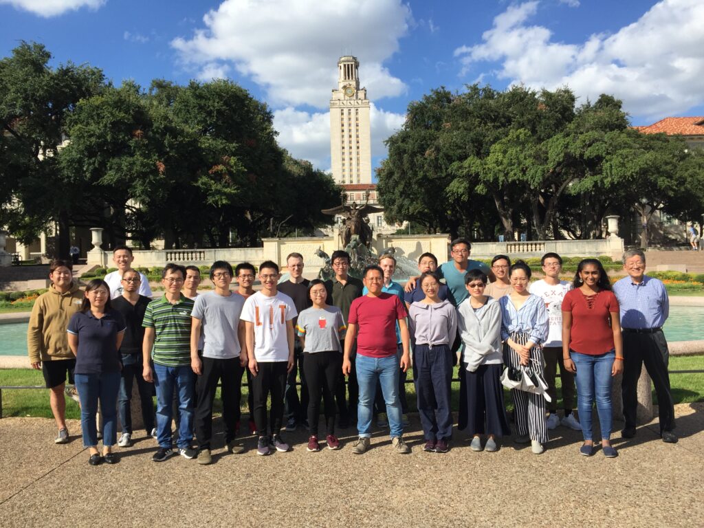Liu Lab group members standing in front of Littlefield Fountain