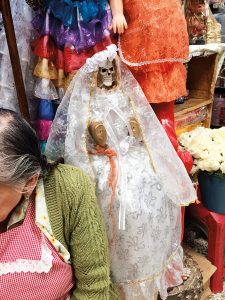Santa Muerte as a bride in the Mercado de Sonora.