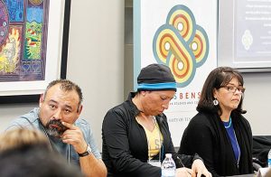 From left, Agustín Estrada Negrete, Cecilia Menjívar, and Néstor Rodríguez. Photo: Robert Esparza.