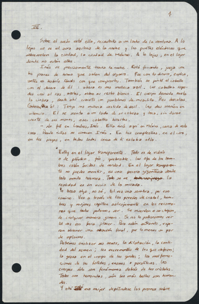 Handwritten text in brown ink on graph paper.