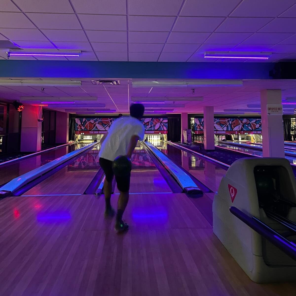 Student at the Union Underground bowling alley