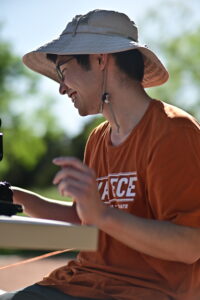 Person operating amateur radio.