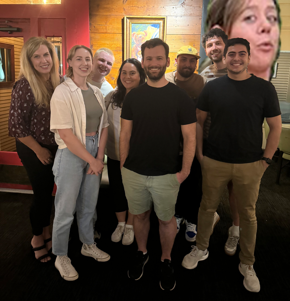 Dr. Nixon and 7 lab members at a dinner outing at Hyde Park Grill.