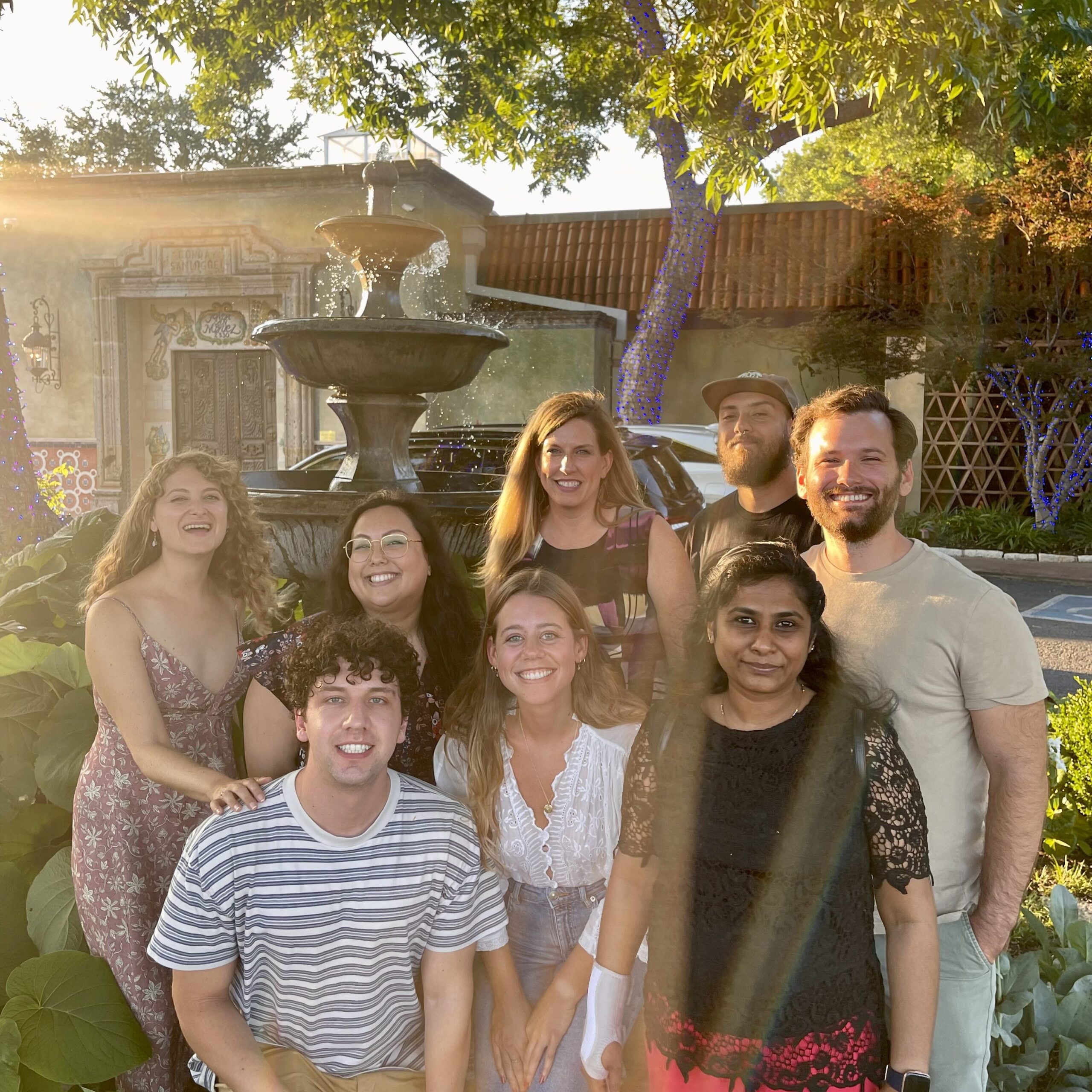 Dr. Nixon and 7 lab members outside the Fonda San Miguel restaurant.