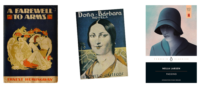 covers for A Farewell to Arms, Dona Barbara, and Passing