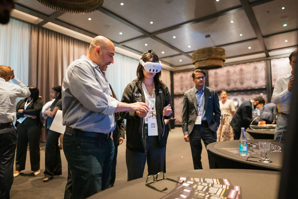 Woman wearing smart glasses for XR visualization