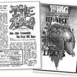 The black and white cover page and inside page of the Rag Newspaper, an underground newspaper published in Austin.