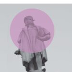 Gray statue with a transparent pink circle covering most of it.