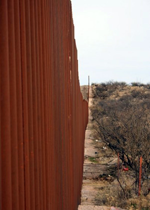 A border wall in the desert