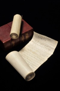 Manuscripts in scroll form of Edgar Allan Poe's tale, "The Domain of Arnheim," 1847
