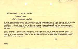 Memo from David O. Selznick to Alfred Hitchcock and Lyle Wheeler regarding sets for 'Rebecca,' September 13, 1939.