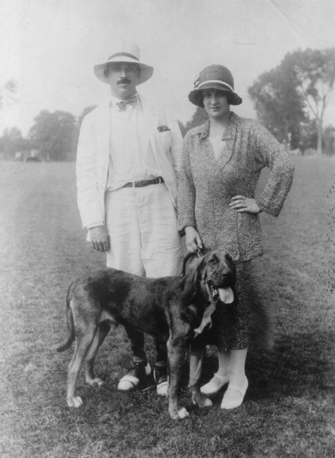 Blanche and Alfred Knopf, early 1920s. Their first dogs were borzois, which supplied a name for Knopf, Inc.'s famous "Borzoi Books." Blanche came to despise them and had switched to other breeds by this time. Knopf, Inc. archive.