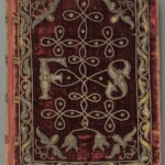 "Book of Common Prayer" (London: Christopher Barker, 1586). Embroidered with silver cord and thread, this rare surviving example of textile binding features red velvet covers decorated with spangles. Although the exact date of this binding is unknown, it closely resembles the embroidered velvet Bible presented by the same printer, Christopher Barker, to Queen Elizabeth I as a New Year’s gift in 1584. The identity of ‘F. S.’ remains a mystery, but the gauffered edges—gilded, and then impressed with patterns by a heated tool—indicate that this book was owned by a member of the upper class. A final clue to the mysterious owner’s status lies in a 1638 statement by a guild of English embroiderers, who claimed that their book covers were fit for the “Nobility and Gentry of this kingdome… and not for common persons.” Photo by Pete Smith.