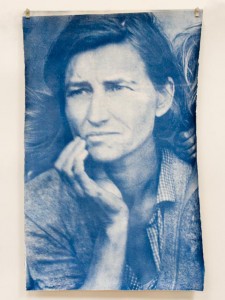 Ben Ruggiero. Windows as Viewed #71: Migrant Mother, Dorothea Lange 1936. Window etching cyanotype contact print. Harry Ransom Center. November 11, 2011.