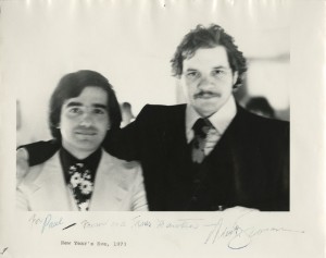 A photograph of Paul Schrader and director Martin Scorsese, with Scorsese’s inscription: “From one Travis to another.” Schrader wrote the screenplay for and Scorsese directed "Taxi Driver" (1976).