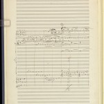 Second page of Maurice Ravel's "Mother Goose" showing missing bassoon line, manuscript score for orchestra with revisions and annotations, 1911.