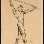 Untitled [Male performer/acrobat], 1931. Ink and brush on paper. ©Tom Lea Institute.