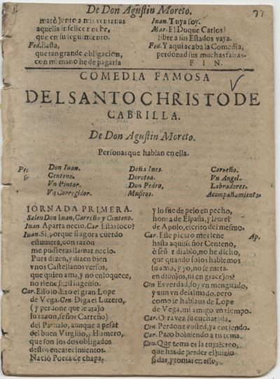 Agustín Moreto's "Del Santo Christo de Cabrilla," 1670. Photo by Pete Smith.