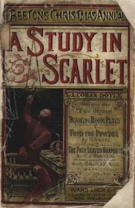 Sherlock Holmes’s inauspicious first appearance was in the 1887 Beeton’s Christmas Annual. The 27-year-old Doyle wrote the novel in three weeks and received only £25 for the full rights. Ellery Queen Book Collection.
