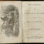 Title page of "Malaeska, the Indian Wife of the White Hunter" by Mrs. Ann Stephens. 1860.