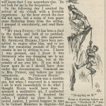 Published in "Punch" in January 1894, the eighth and last part of “The Adventures of Picklock Holes” by “Cunnin Toil” features the derivative detective tussling on the brink of a waterfall with his archenemy—Sherlock Holmes himself. Author R. C. Lehmann was father to novelist Rosamond Lehmann and publisher John Lehmann.