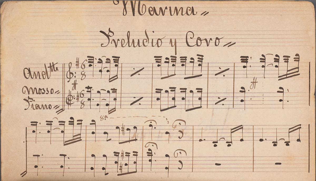Handwritten score found on the additional wrapper from the zarzuela “El cabo primero”, 1895.
